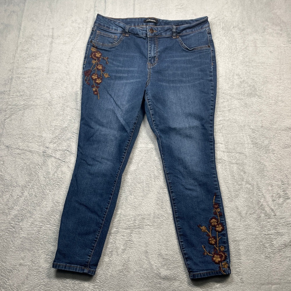 d.jeans Floral Embroidered Skinny Jeans Womens Blue Medium Wash Ankle Denim 14
